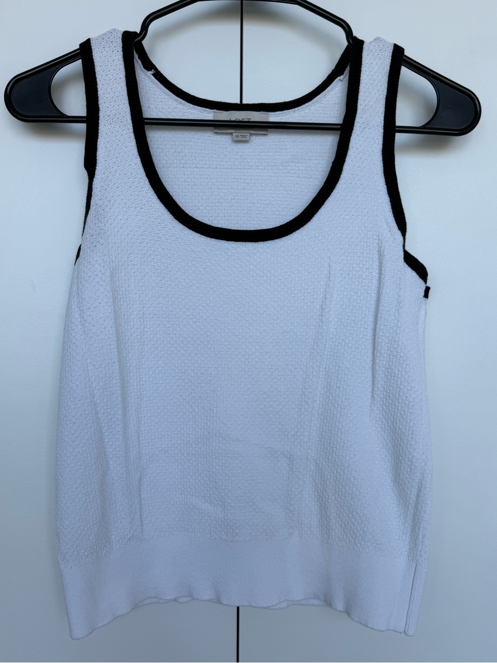 LOFT White Tank Top with Black Trim - Scoop Neck Knit